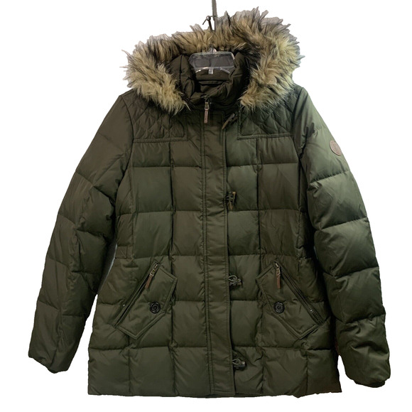 Lauren Ralph Lauren Women's Puffer Jacket Down Hooded Green Sz M Detachable Hood - Picture 1 of 16